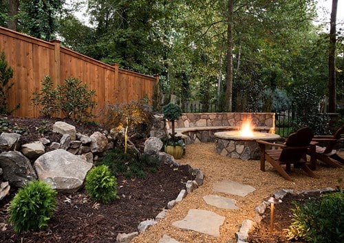 Outdoor stone firepit bench company Atlanta
