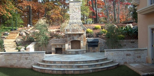 Elements of an Outdoor Living Stone and Brick Masonry Hardscape Space